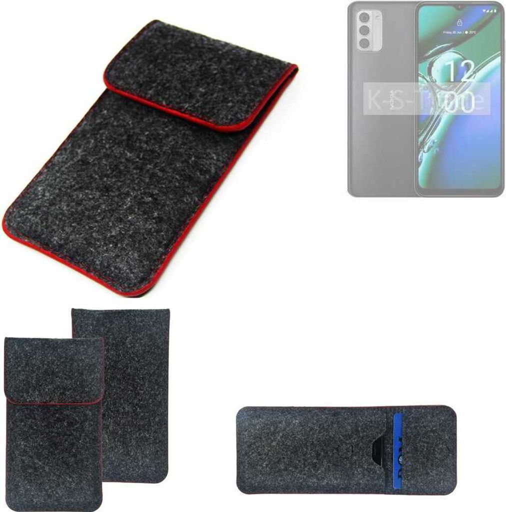 K-S-Trade Handy Schutz Hülle kompatibel mit Nokia G42 5G Schutzhülle Handyhülle Filztasche Pouch Tasche Case Sleeve Filzhülle dunkelgrau roter