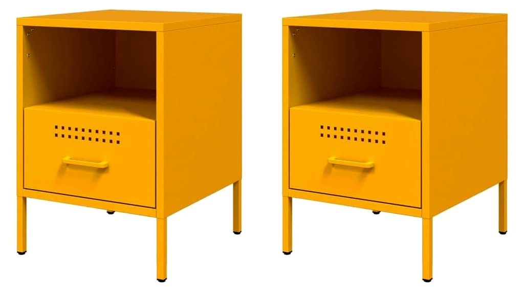 Nachttisch 2 Stück, Nachtschrank mit Stauraum, Nachtkommode mit verstellbaren Schraubfüßen, Schlafzimmer Nachtkonsole im Industrie-Stil, Senfgel...