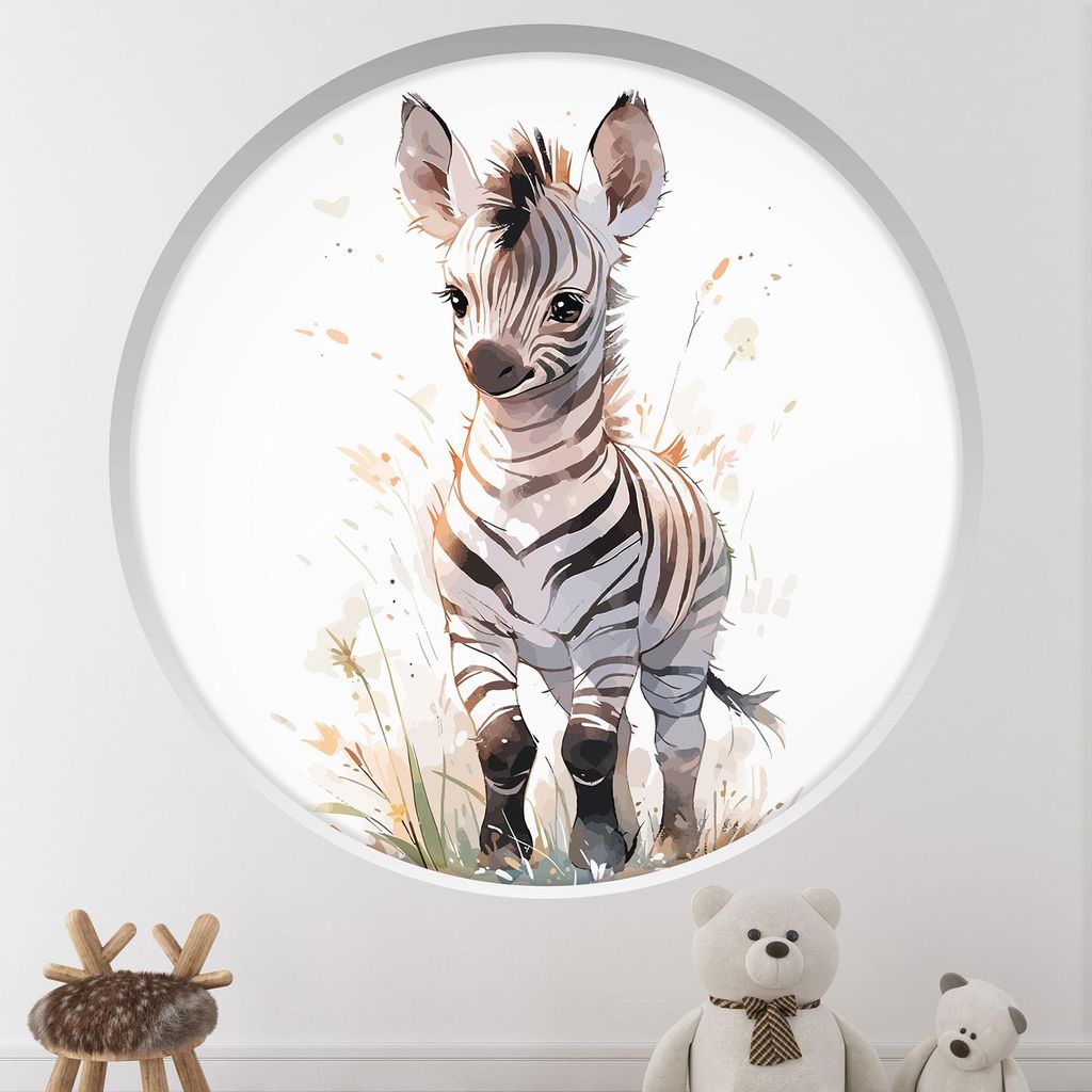 Trompe-l'œil-Aufkleber Runde Bogen Kinder - Lumaléa - Zebra - Durchmesser 130 cm