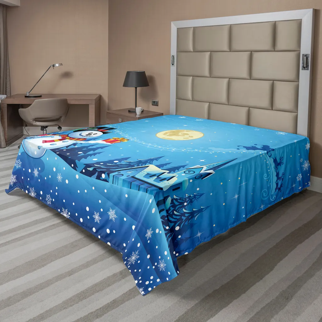 Drap de lit Noël ABAKUHAUS anti-plis et doux 260x228 cm Bleu Jaune