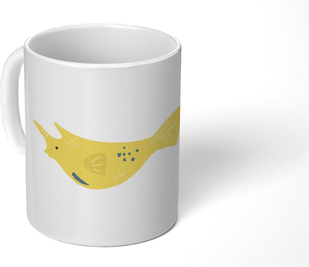 MuchoWow Tasse Kaffeetasse Kaffeebecher 350 ml Fisch - Gelb - Pastell Teetasse - Fototasse - Becher - Keramikbecher - Teebecher - Kaffeetasse - B...