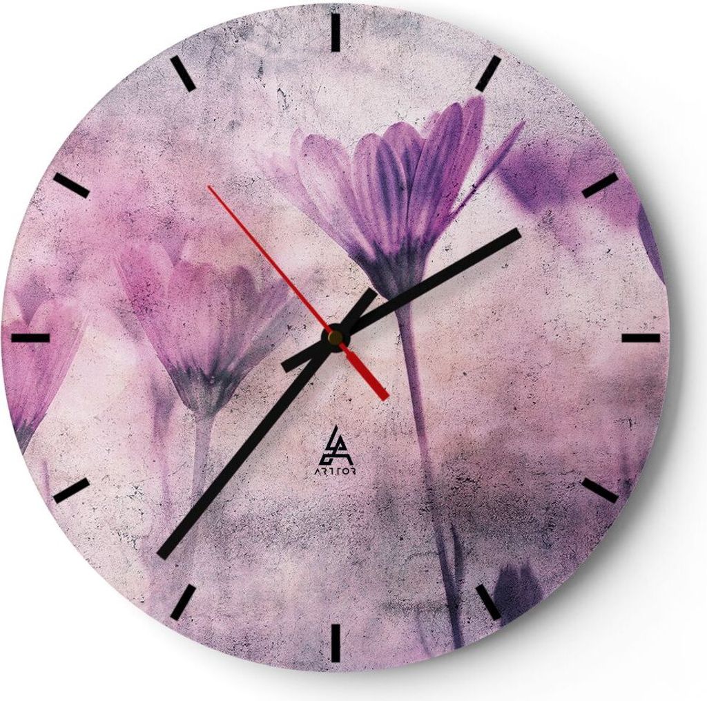 Wanduhr - Rund - Glasuhr - Blumen Rosa Vintage - 30x30cm - Schleichendes Uhrwerk - Lautlos - zum Aufhängen bereit - Dekoration Modern - Wanddekora...
