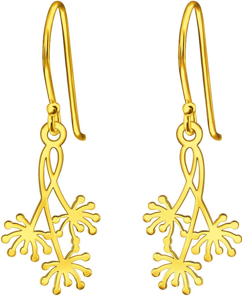 Löwenzahn Ohrringe 925 Sterling Silber Ohrhänger vergoldet Ohrhaken Pusteblume Material - Silber vergoldet
