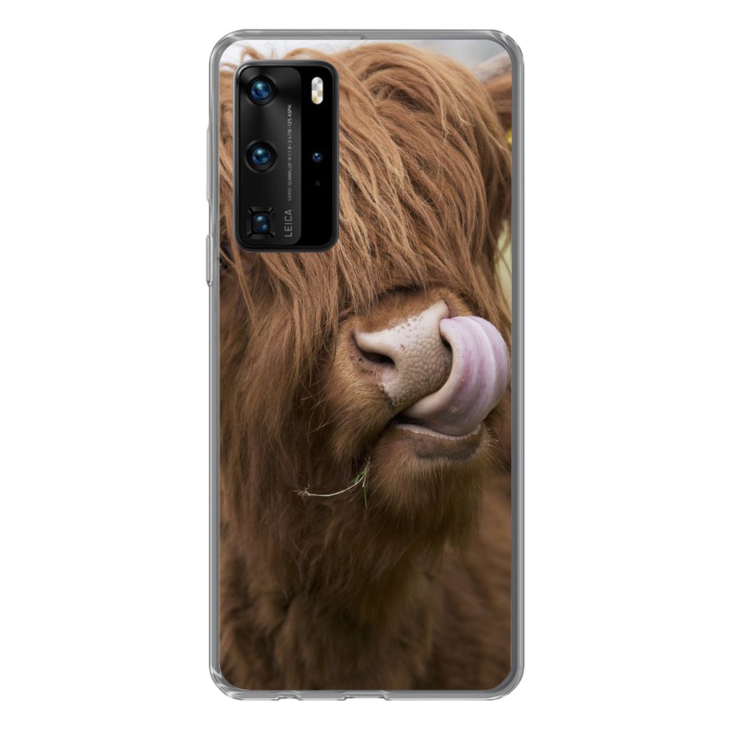 MuchoWow Handyhülle Schutzhülle Hülle für Huawei P40 Pro Schottischer Highlander - Braun - Kuh Silikon Softcase Handy Hülle - Schutz