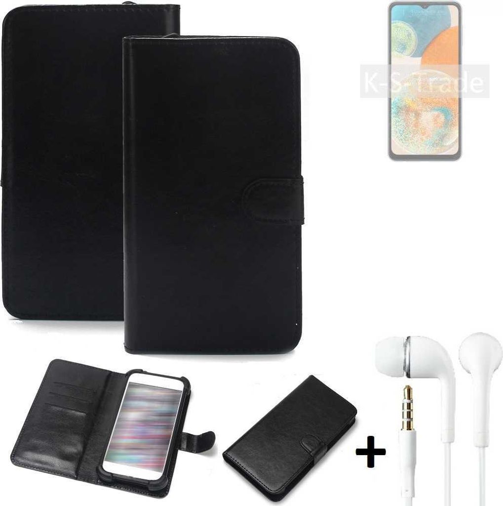 K-S-Trade Wallet Case Handyhülle kompatibel mit Samsung Galaxy A23 5G Schutzhülle Flip cover Flipstyle Tasche Hülle Flipcover Slim Bumper schwarz +