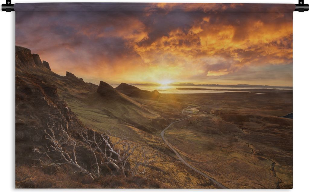 MuchoWow Wandteppich Wandbehang Sonnenuntergang hinter den Bergen auf der Isle of Skye in Schottland 150x100 cm Tapisserie Dekoration Wandtuch - ...
