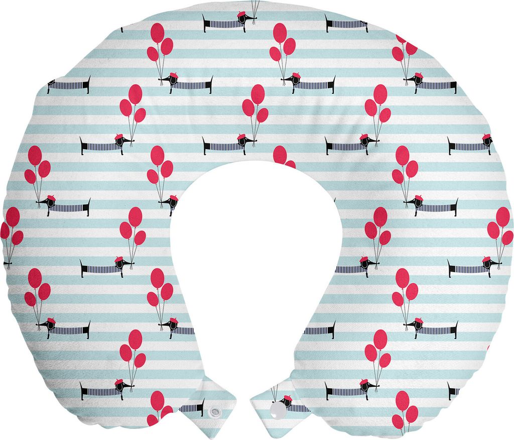 ABAKUHAUS Dackel Reisekissen Nackenkissen, Dog-Holding-Ballone Spaß, Schaumstoff Reiseartikel für Flugzeug und Auto, 30x30 cm, Zinnoberrot Hellblau