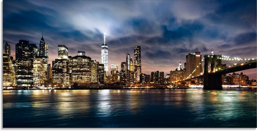 ARTland Glasbild Sonnenaufgang über Manhattan Größe: 100x50 cm