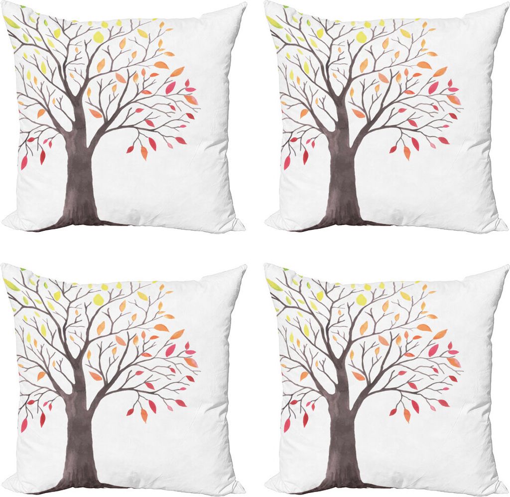 ABAKUHAUS Wald Kissenbezug Set (4 Stück), Wald Bäume mit Blättern, Moderner Doppelseitiger Digitaldruck, 45 cm x 45 cm, Mehrfarbig