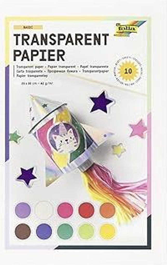 folia 888 - Transparentpapier im Heft, Drachenpapier, ca. 20 x 30 cm, 10 Blatt sortiert in 10 Farben, 42 g/qm, durchschimmernd, zum Basteln von Win...