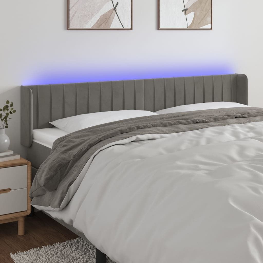 The Living Store LED Kopfteil Hellgrau 183x16x78/88 cm Samt