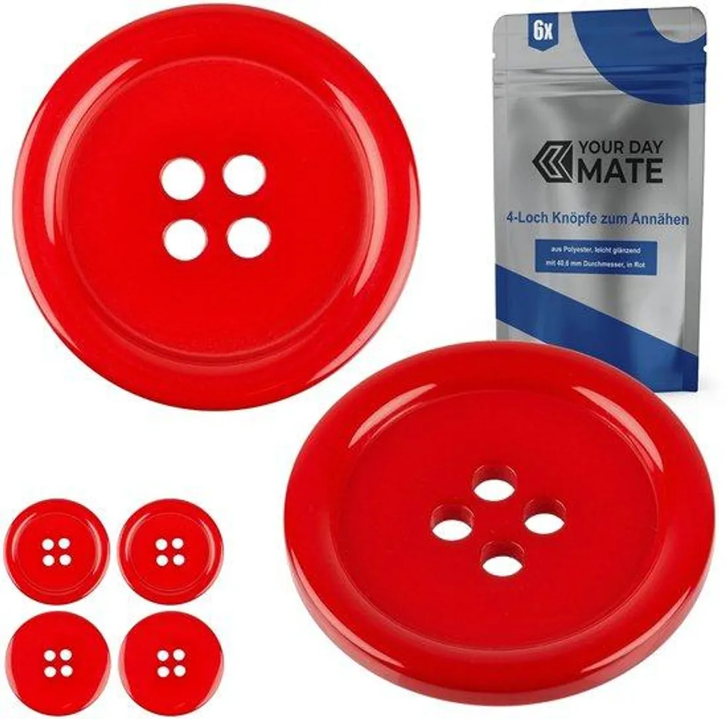 Lot de 6 Boutons Rouges en Résine 40 mm pour Couture et Loisirs Créatifs