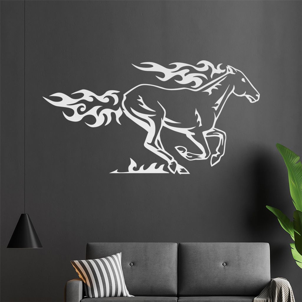 Flammen Pferd laufend Wandtattoo in 6 Größen - Wandaufkleber Wall Sticker - Dekoration, Küche, Wohnzimmer, Schlafzimmer, Badezimmer