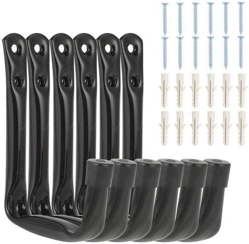 Garagemuurhaken-set aus 6 Stücken - Robuste Garagehaken für Garage, Fahrrad, Leiter, Werkzeug und Lagerung (schwarz)