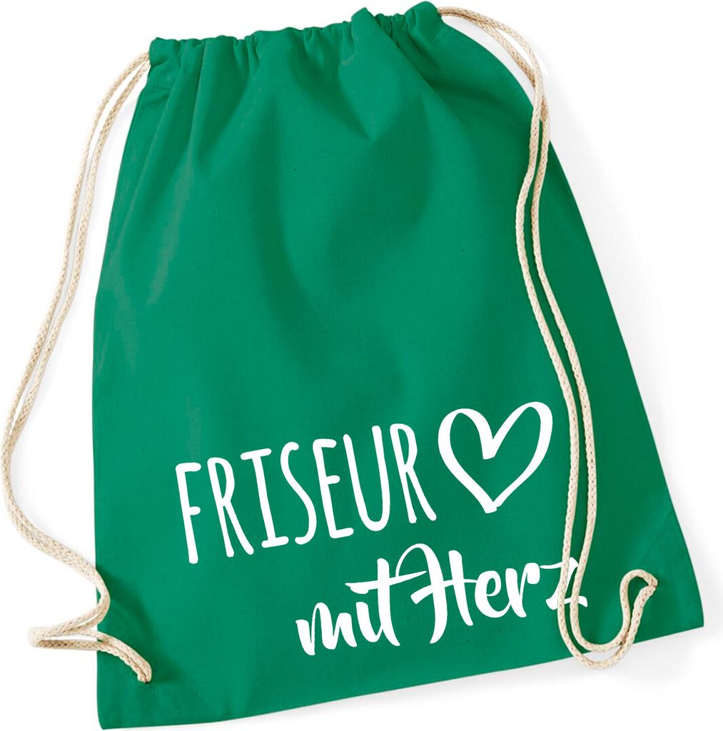 Huuraa Turnbeutel Friseur mit Herz 12 Liter Kelly Green Baumwolle Rucksack Geschenkidee