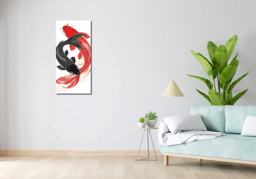 Image Yin et Yang Koi 40x90 cm - Solution Déco pour Murs Vides et Gris - 2
