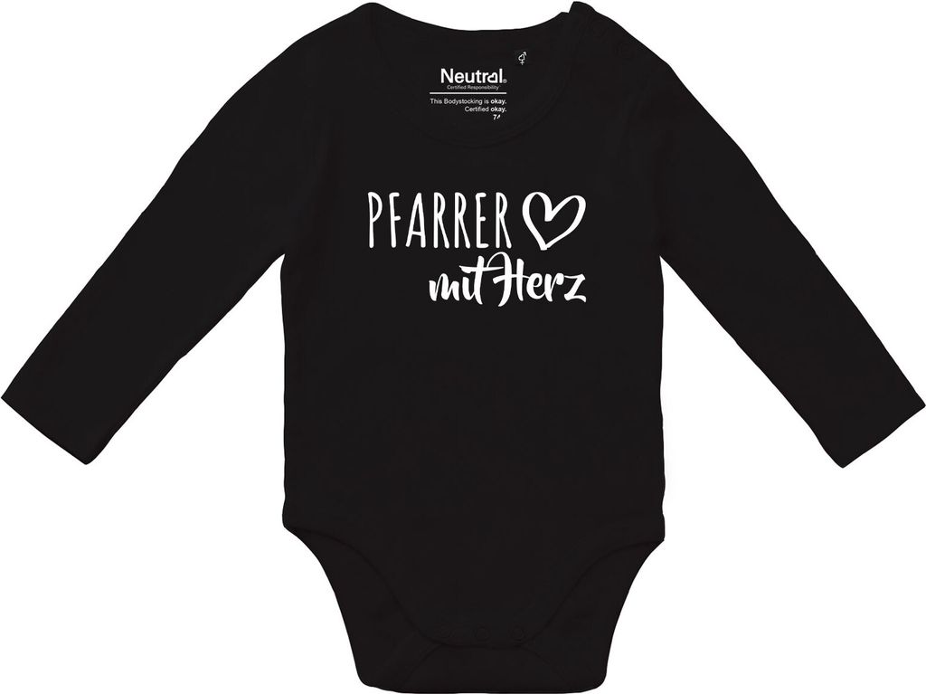 Huuraa Baby Body Pfarrer mit Herz 74 Black Baumwolle Fairtrade Langarmbody Geschenkidee