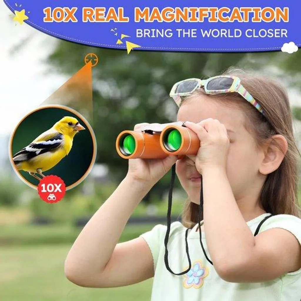 Kit d'aventure enfants avec jumelles zoom 10x et lampe orange 10x25
