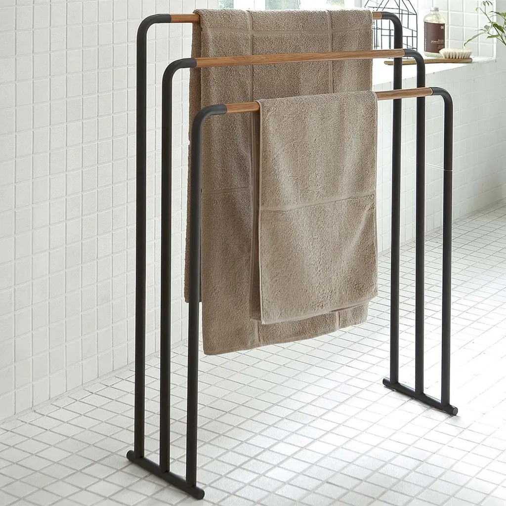 Yamazaki Home portasciugamani porta asciugamani da bagno autoportante metallo nero in piedi 3 file