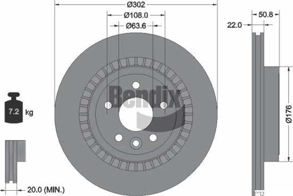Disque de frein Bendix BDS1226 ventilé et haute teneur en carbone XC60
