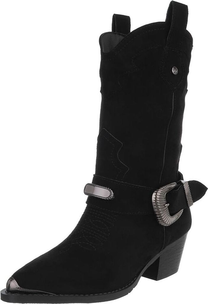 Ital-Design Damen Stiefel Leicht gefüttert Wildlederoptik Western- & Bikerstiefel 90482639 Schwarz Gr. 39