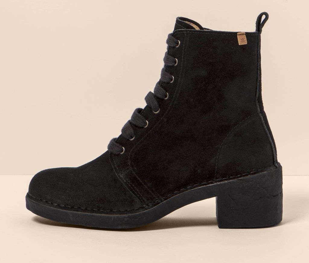 El Naturalista Schnürstiefel mit hohem Absatz Damen N5660 SILK SUEDE BLACK / TICINO Farbe Schwarz