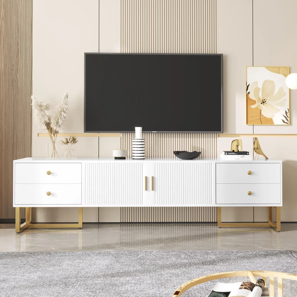 Meuble TV de salon pour grand écran avec rangements fermés et tiroirs