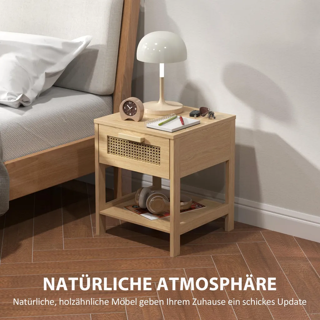 Table de chevet en bois clair, petit meuble d'appoint avec rangement