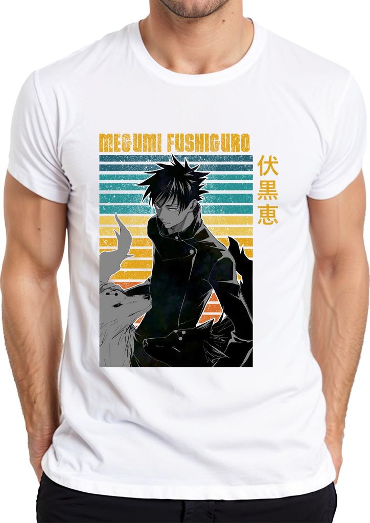 Megumi Fushiguro Jujutsu Kaisen Shikigami Geisterhunde Vintage Herren T-Shirt, Weiß, 3XL