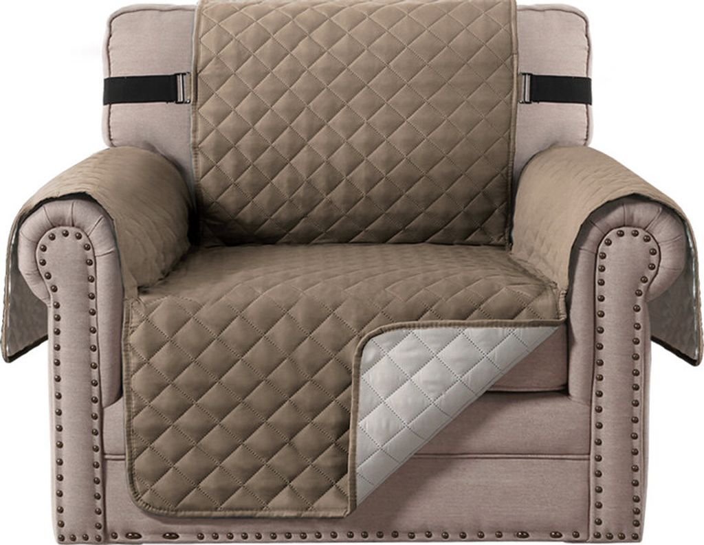 (1-Sitzer, Taupe) wasserabweisend Sofabezug, rutschfester Couchbezug mit elastischem Riemen, Sesselbezug, weicher, gesteppter Sitz für Hunde und H...