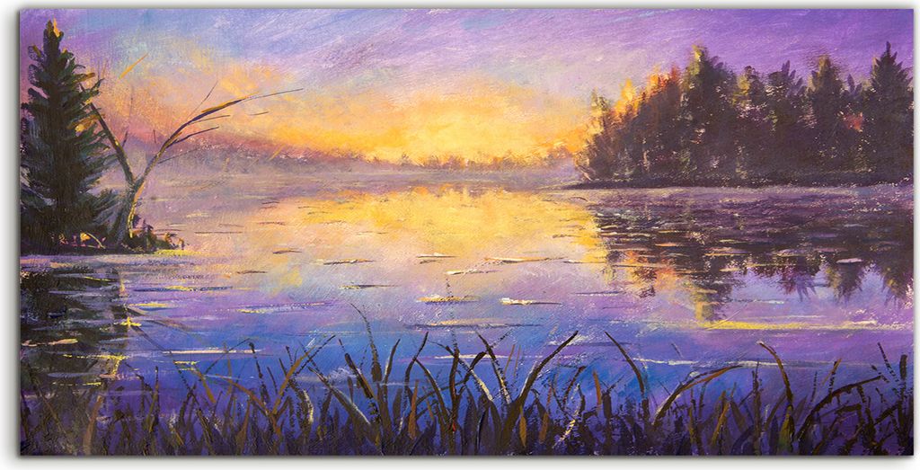 Coloray - Glasbild - 120x60 cm - Wandbild - Glasbilder - Foto Bild Malerei See Sonnenaufgang