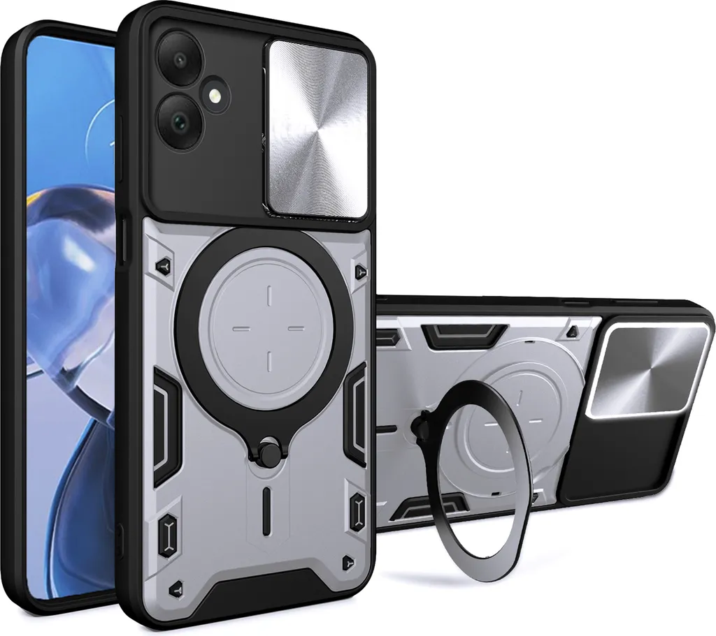 Cover Samsung A05 Doppio Strato Argento: Shockproof con Slide Camera