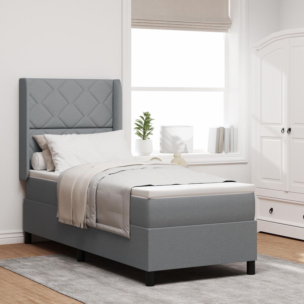 Design new Polsterbett Boxspringbett mit Matratze Hellgrau 80x200 cm Stoff - Bettrahmen - Klassische Betten cloris38376