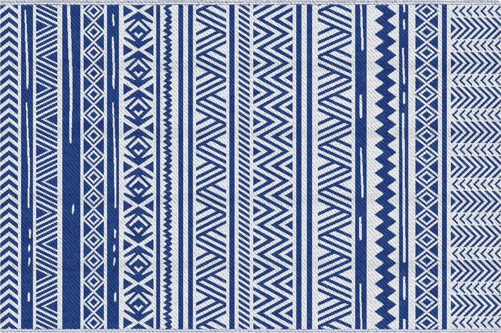 Grand tapis de jardin imperméable 182x274 cm bleu marine et blanc