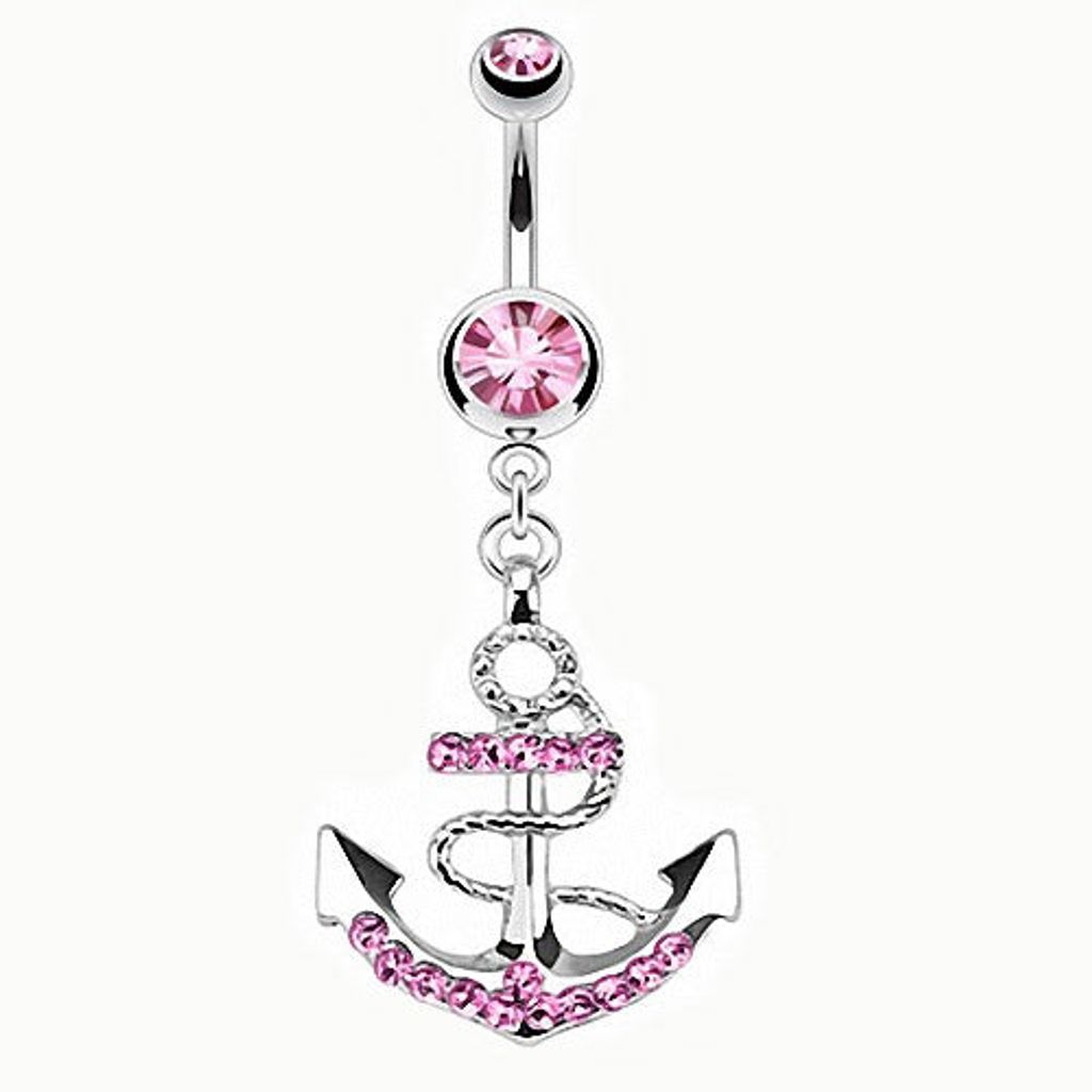 Taffstyle Bauchnabelpiercing Bauchnabelpiercing Schmuck Kristall Stecker mit Seefahrt Anker Anhänger, Pink