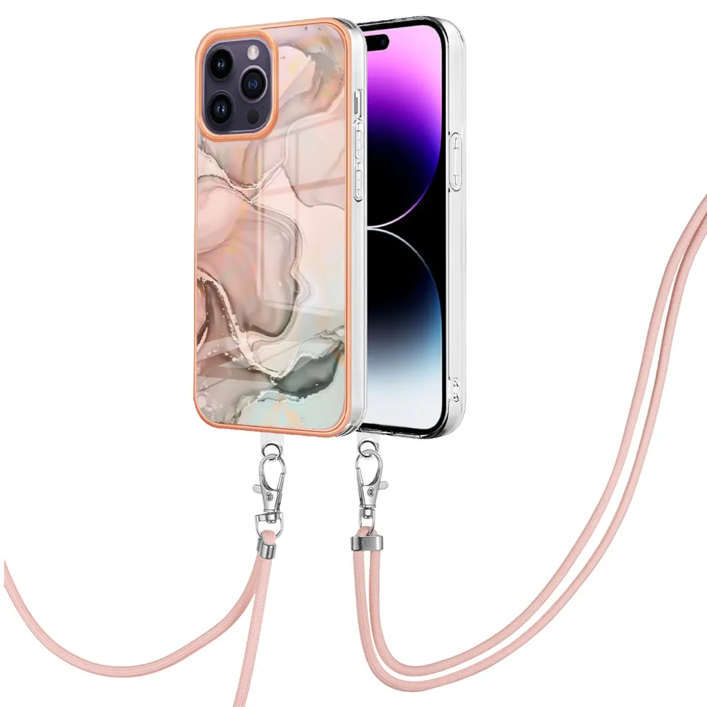 Custodia In Silicone Con Cordino Per IPhone 12 Pro Max – Oro Rosa – Con Cinturino Regolabile - 2