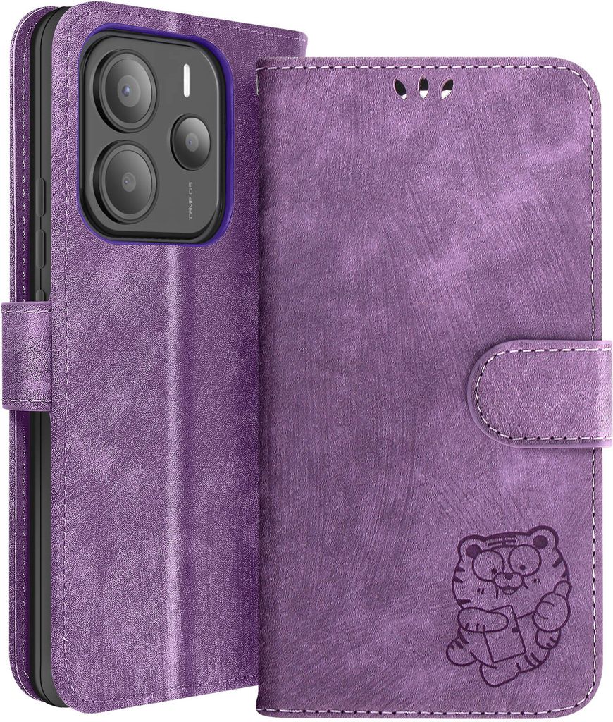 Avizar, Etui für Xiaomi Redmi Note 14 5G Brieftasche Tiger-Muster Kawaii, Violett