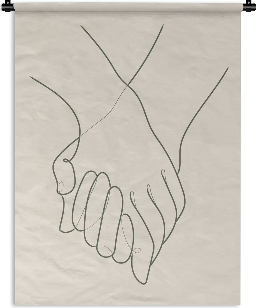 MuchoWow Wandteppich Wandbehang Hände - Strichzeichnung - Schwarz - Grün 150x200 cm Tapisserie Dekoration Wandtuch - Wandaufhängung - Moderner