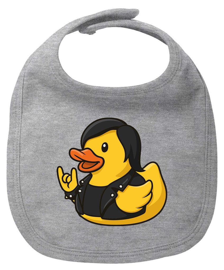 Huuraa Baby Lätzchen Quietscheente Rocker Gummiente Biker Heather Grey Klettverschluss Baumwolle Latz Geschenkidee