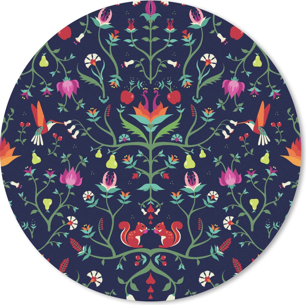 MuchoWow Mauspad Mousepad Blumen - Eichhörnchen - Muster 50x50 cm - Mousepads - Maus Mat - Pad - Mausunterlage - Vinyl