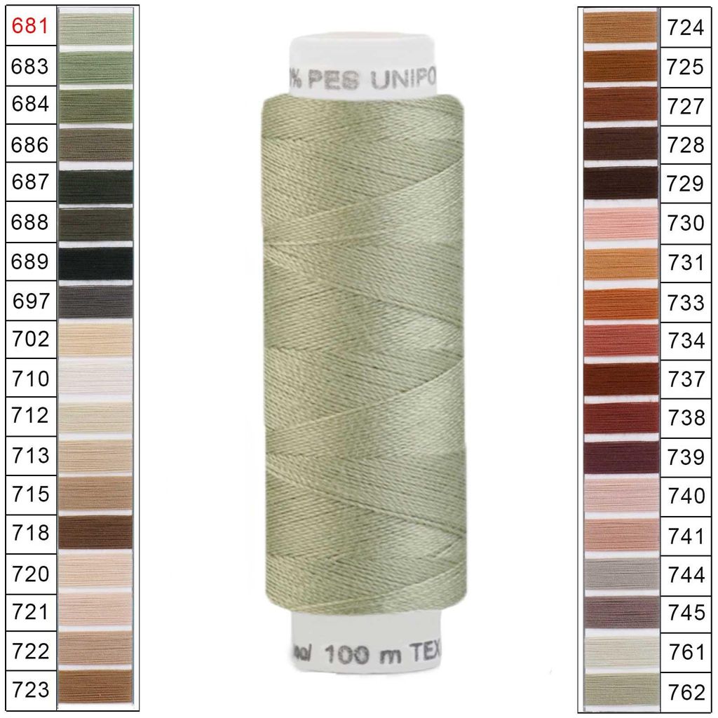 100m / 1 Spule Unipoly 120 TEX14x2 Polyester olivgrau