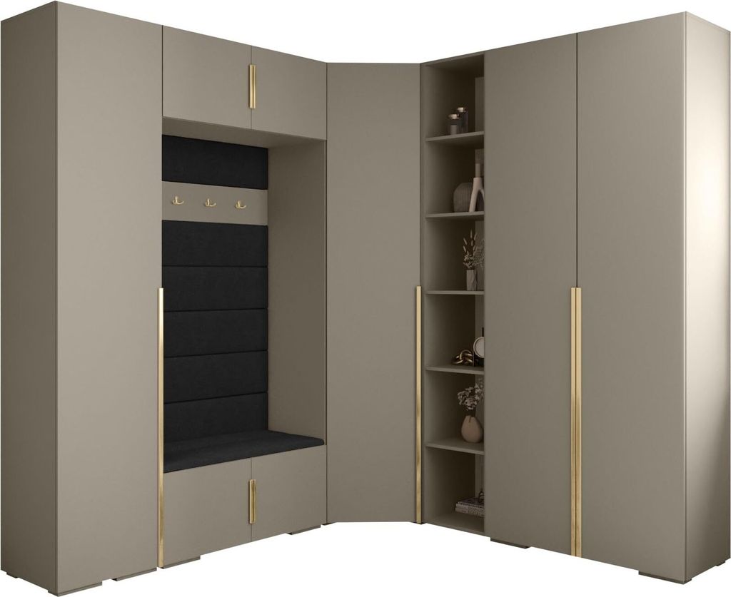 MEBLE KRYSPOL Inova 1 Möbelset Garderobe, 236,7x371,7x47cm - Kaschmir, Manila 18, Gold