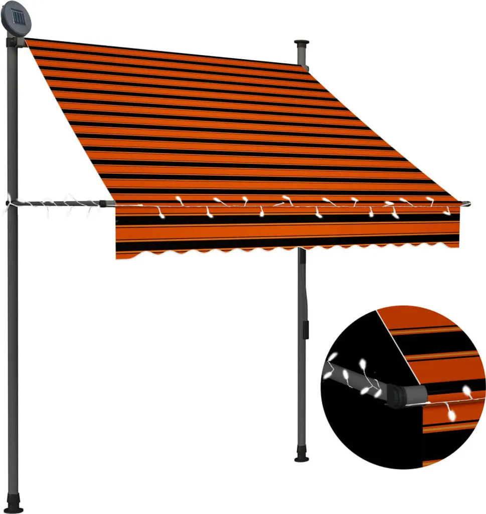 Tenda da sole retrattile a mano con LED 150 cm Arancione Marrone