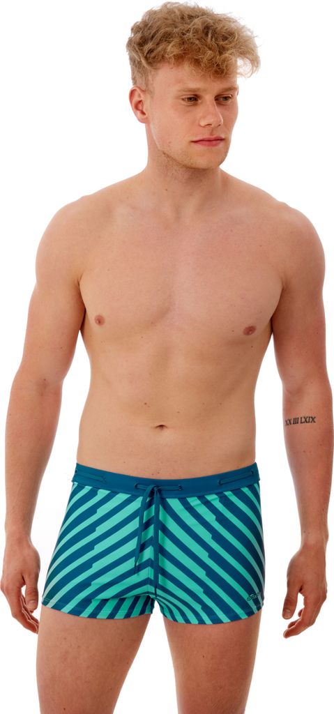 BECO the world of aquasports Square Leg Badeshorts BEaktive Swimwear Trunks in raffiniertem Pfeildesign hellblau-dunkelblau 4