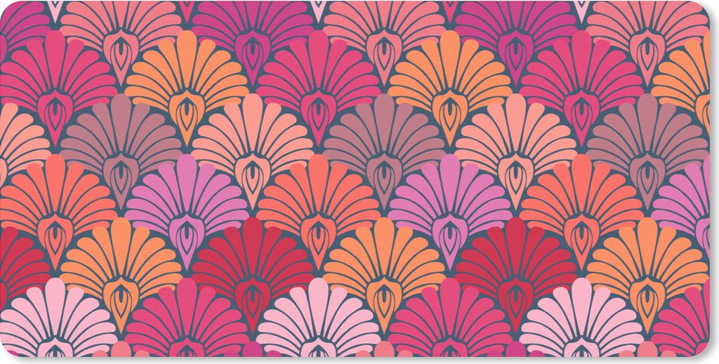 MuchoWow Mauspad Mousepad Muster - Art Deco - Rosa - Blumen 60x30 cm - Mousepads - Maus Mat - Pad - Mausunterlage - Nachhaltig