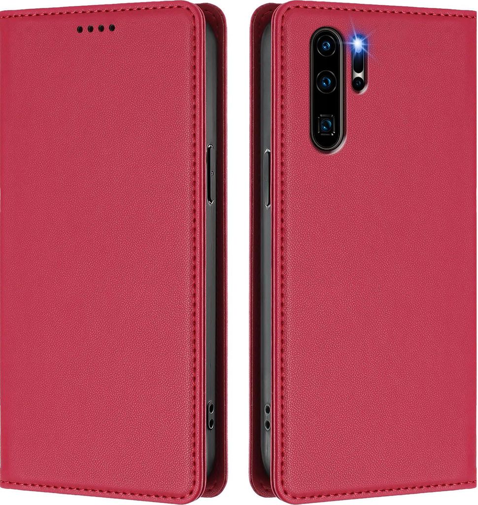 Handyhülle für Huawei P30 Pro, Kunstleder Klapphülle Stoßfeste Magnetische Hülle mit Ständer Rot