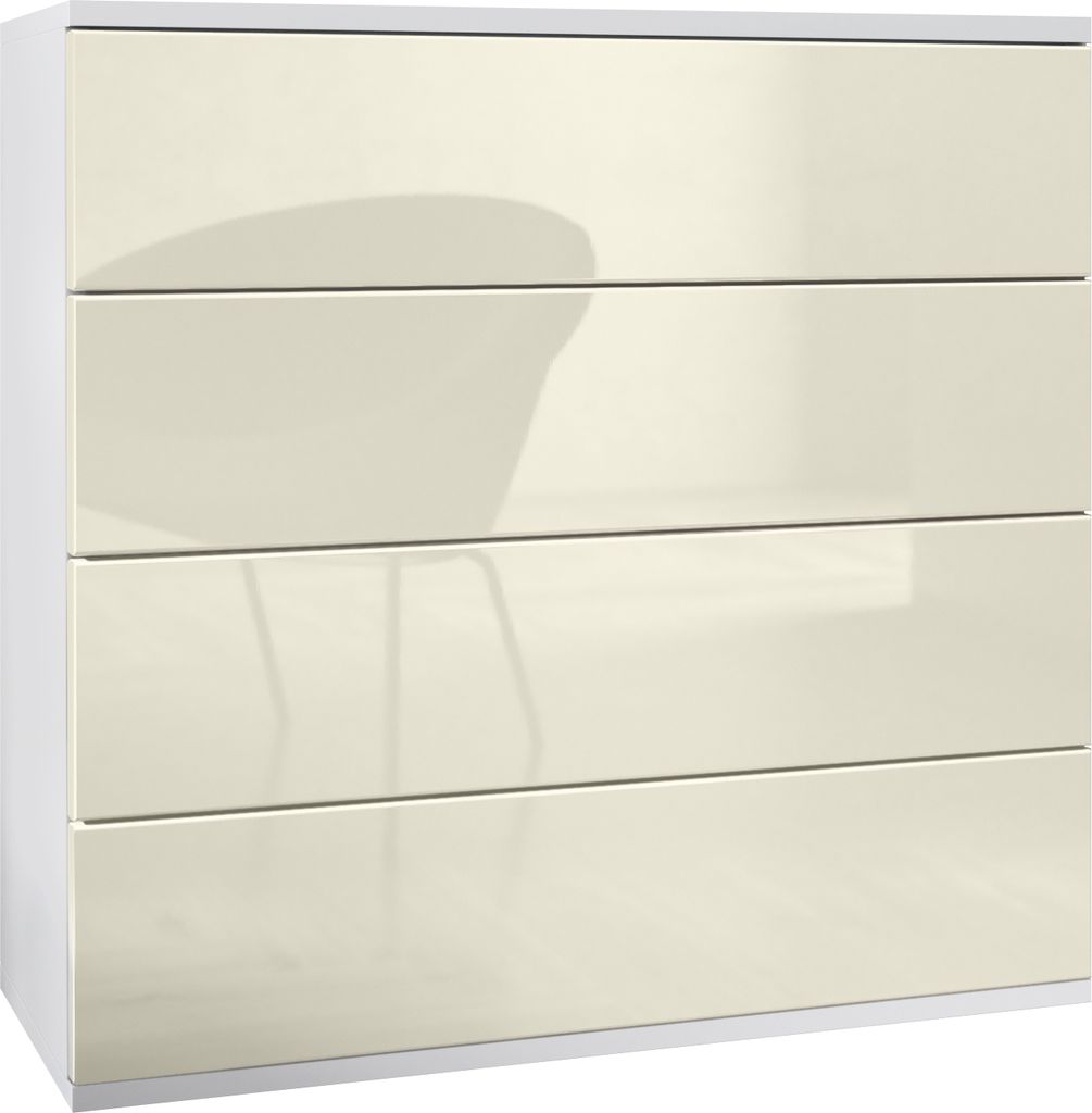 Vladon Kommode hängend Pavos V3, Sideboard mit 4 Schubladen Weiß matt/Creme Hochglanz (76 x 94 x 35 cm)