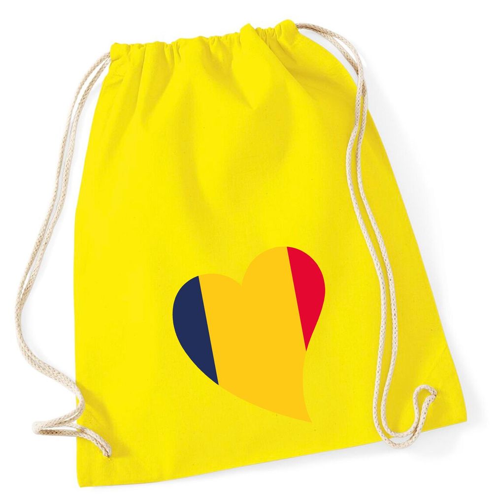 Huuraa Turnbeutel Tschad Flagge Herz 12 Liter Yellow Baumwolle Rucksack Geschenkidee