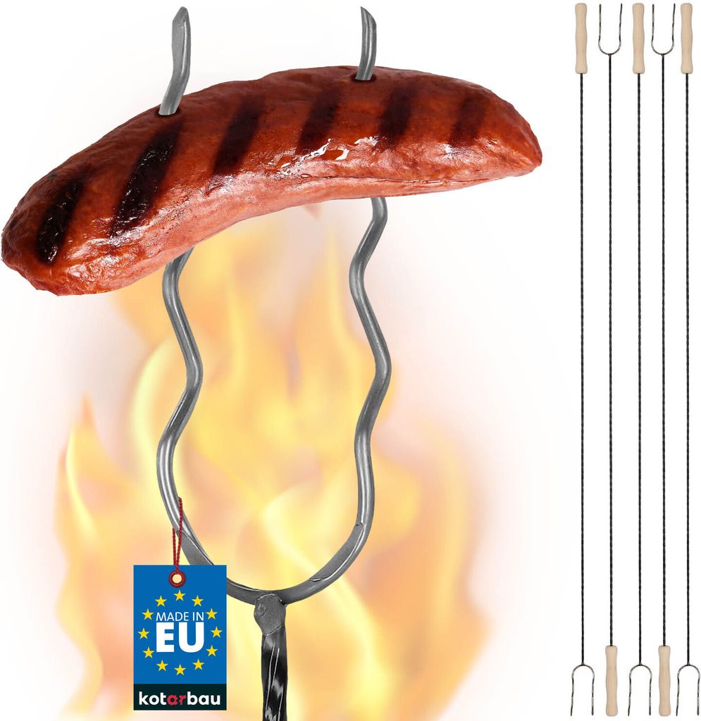 KOTARBAU 5er Set Grillspieße Lagerfeuer Spieße lang Grillgabel Camping Grill 130 cm Würstchenstecker Feuergabel Grillgabeln