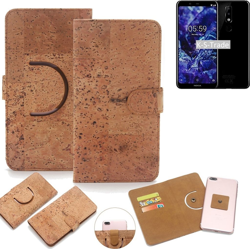 K-S-Trade Handy Hülle Schutz Hülle kompatibel mit Nokia 5.1 Handyhülle Schutzhülle Korkhülle Kork-Hülle 1x